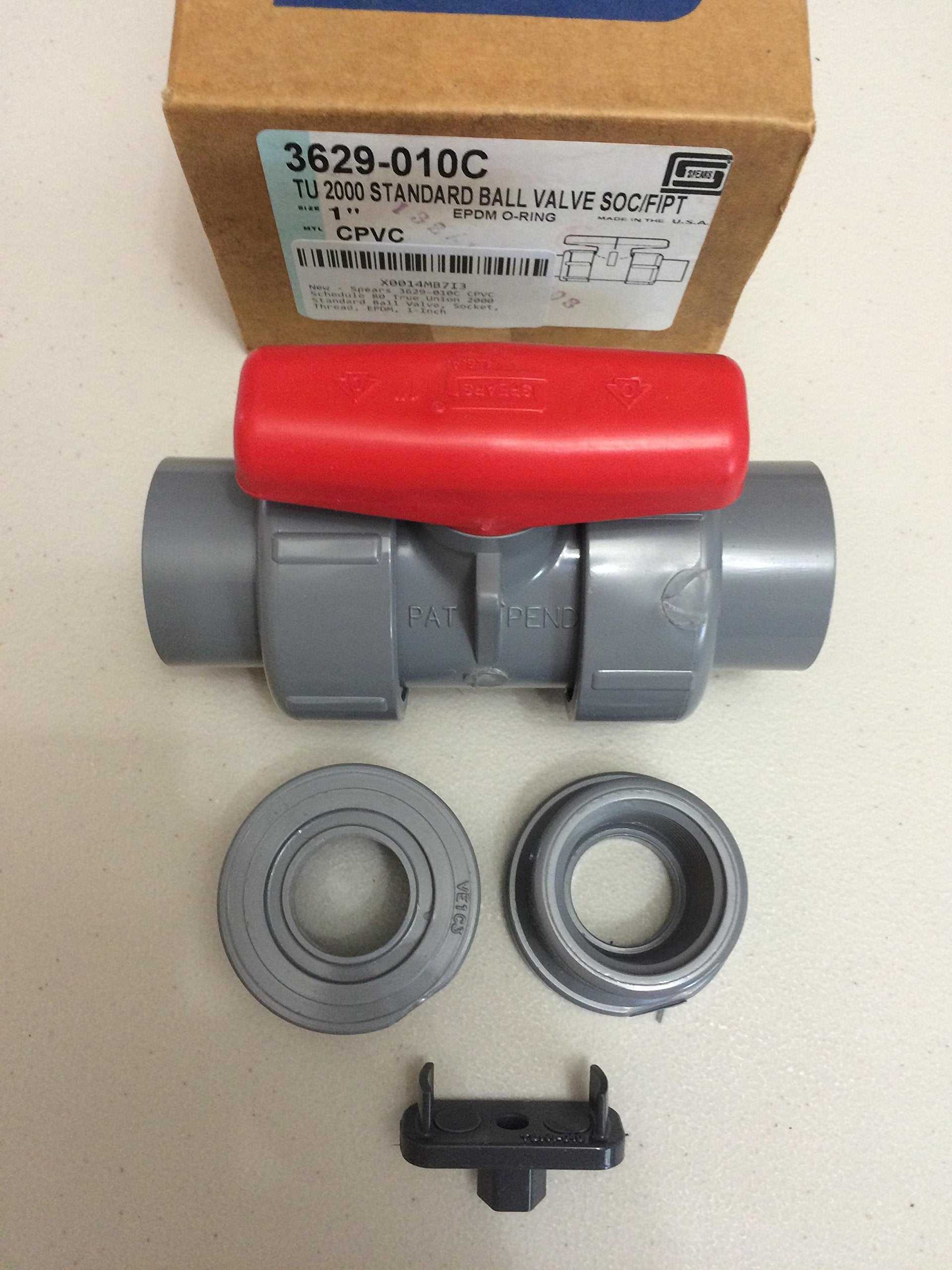 Spears 3629-010C CPVC Schedule 80 True Union 2000 Standard Ball Valve, Socket, Thread, EPDM, 1-Inch