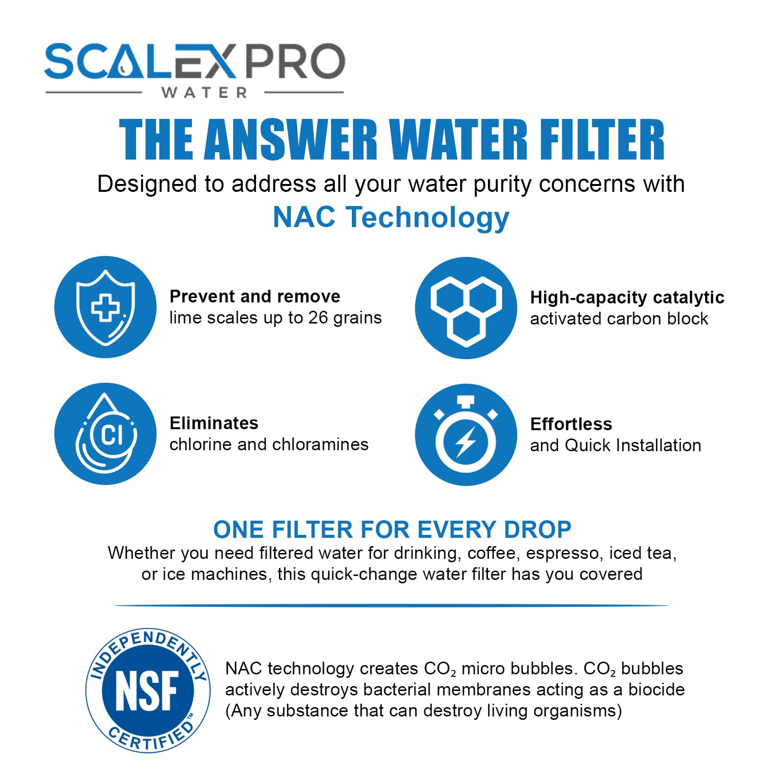 ScaleX Pro The Answer 12in Water Filter Cartridge, Fits Everpure, Pentair, Omnipure Quick Change Heads, High Capacity (up to 7500 gals) Removes Limescale; Chlorine, Chloramines, Odors (SXP-12TAR)