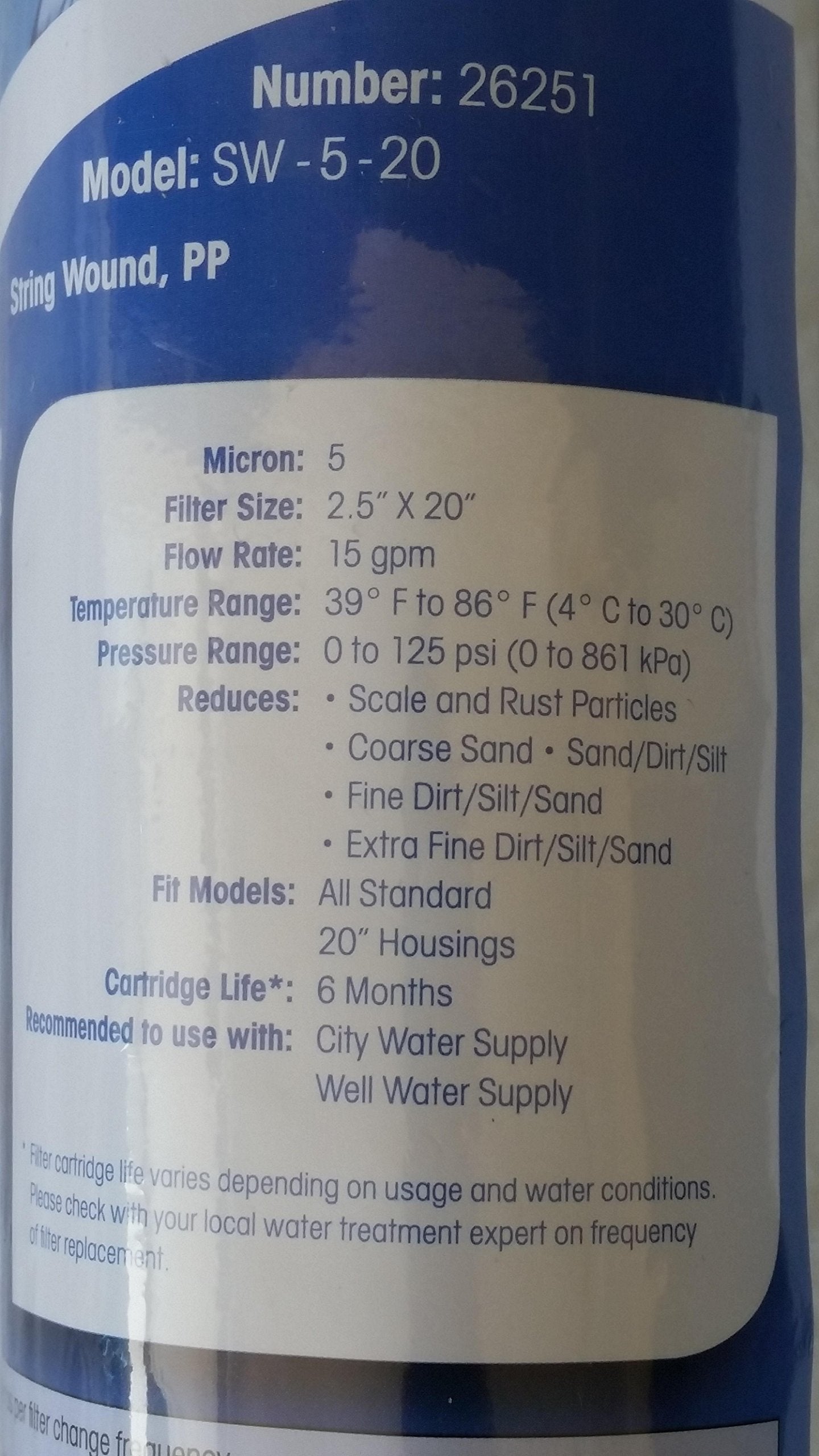 OEM Pura 33003033 / Aquaflo 26251 Sediment Filter UV20 series
