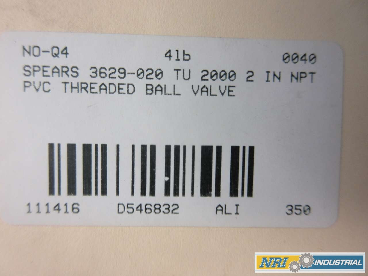 NEW SPEARS 3629-020 TRUE UNION 2000 2 IN PVC STANDARD BALL VALVE D546832