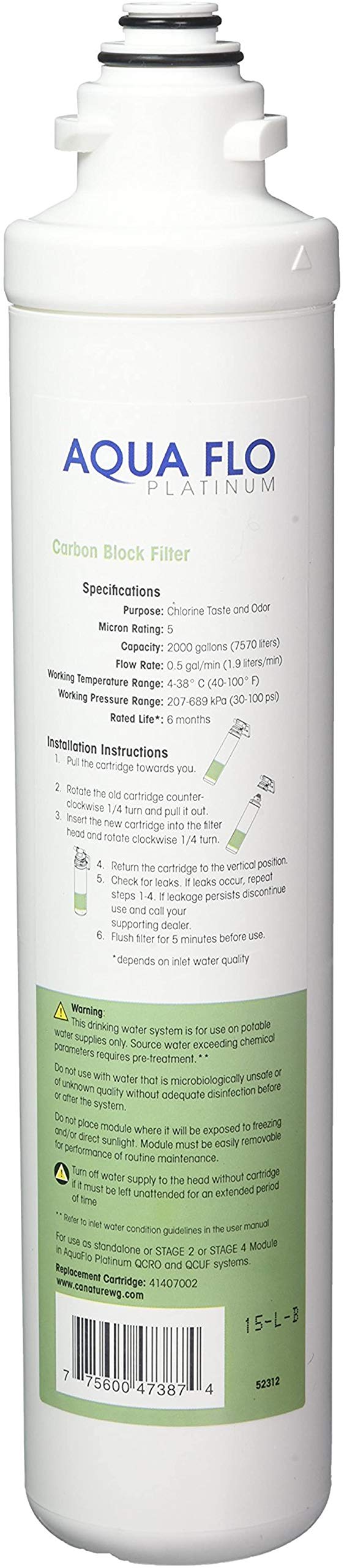 Pura/Aquaflo 41407002 Quick Change Carbon Block Filter 5 mic