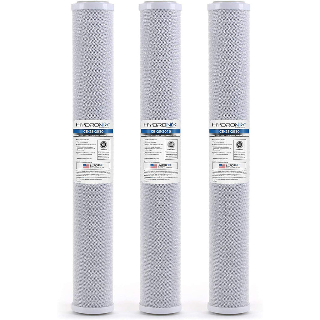 Hydronix HX-CB-25-2010/3 Universal NSF Coconut Activated Carbon Block Water Filter, 2.5" x 20" - 10 micron - 3 Pack