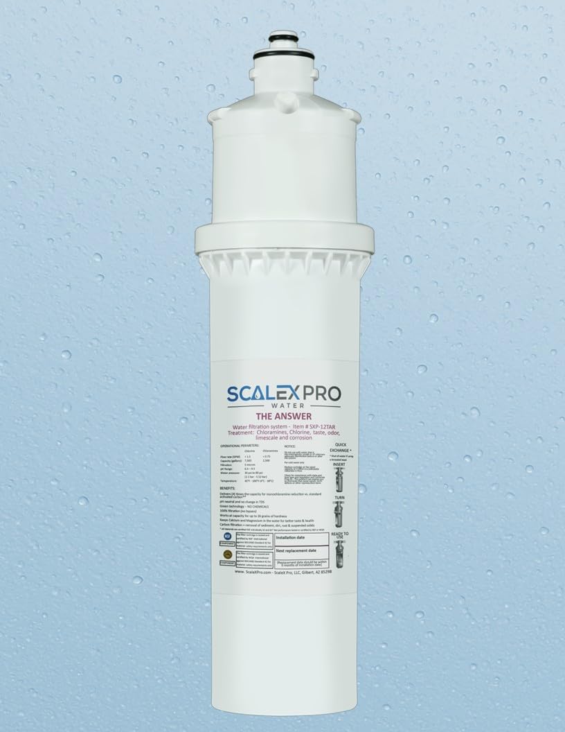 ScaleX Pro The Answer 12in Water Filter Cartridge, Fits Everpure, Pentair, Omnipure Quick Change Heads, High Capacity (up to 7500 gals) Removes Limescale; Chlorine, Chloramines, Odors (SXP-12TAR)