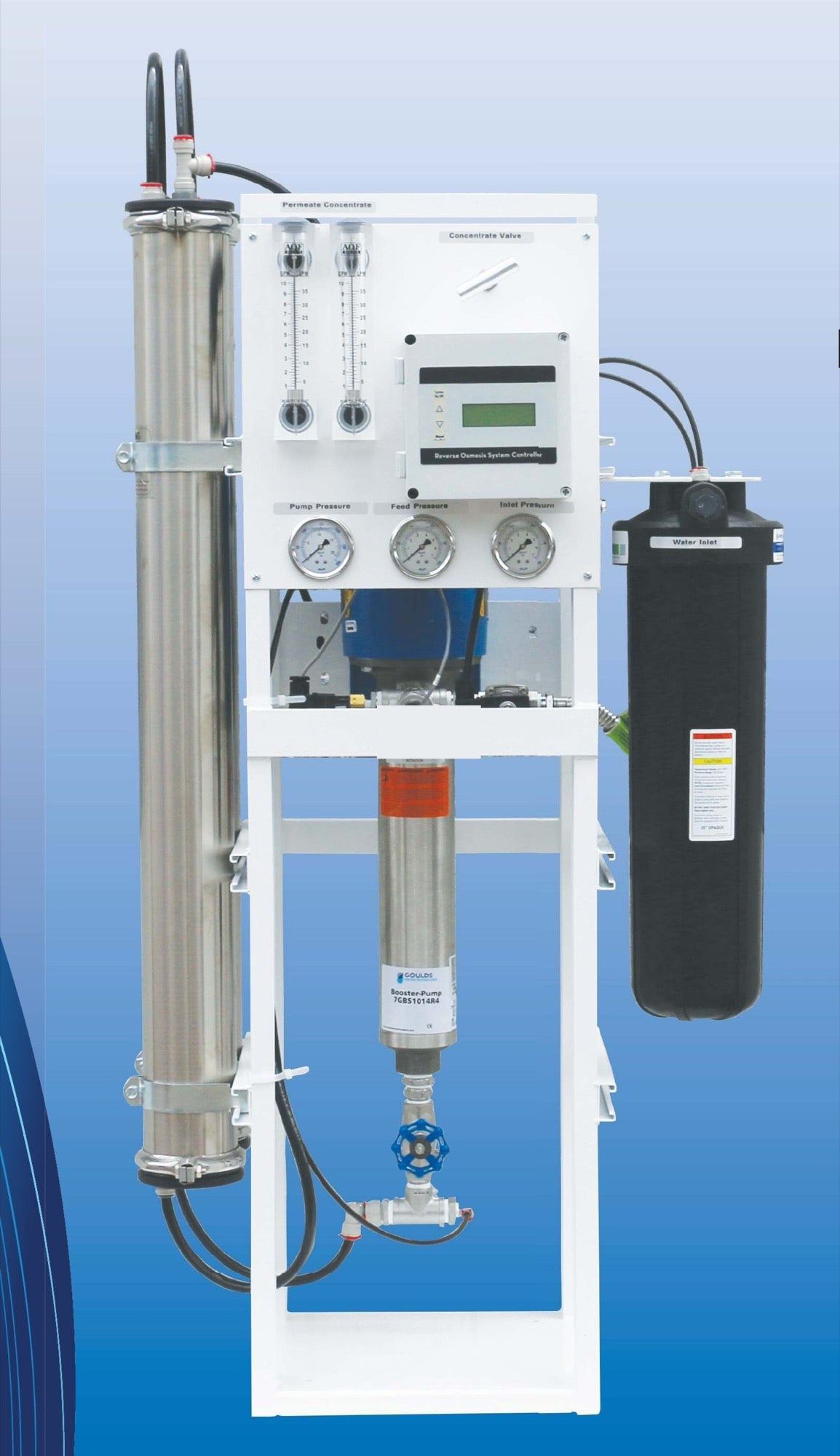 Water Solutions WS-2M commercial reverse osmosis skid, 4,000 GPD, white powder-coated frame